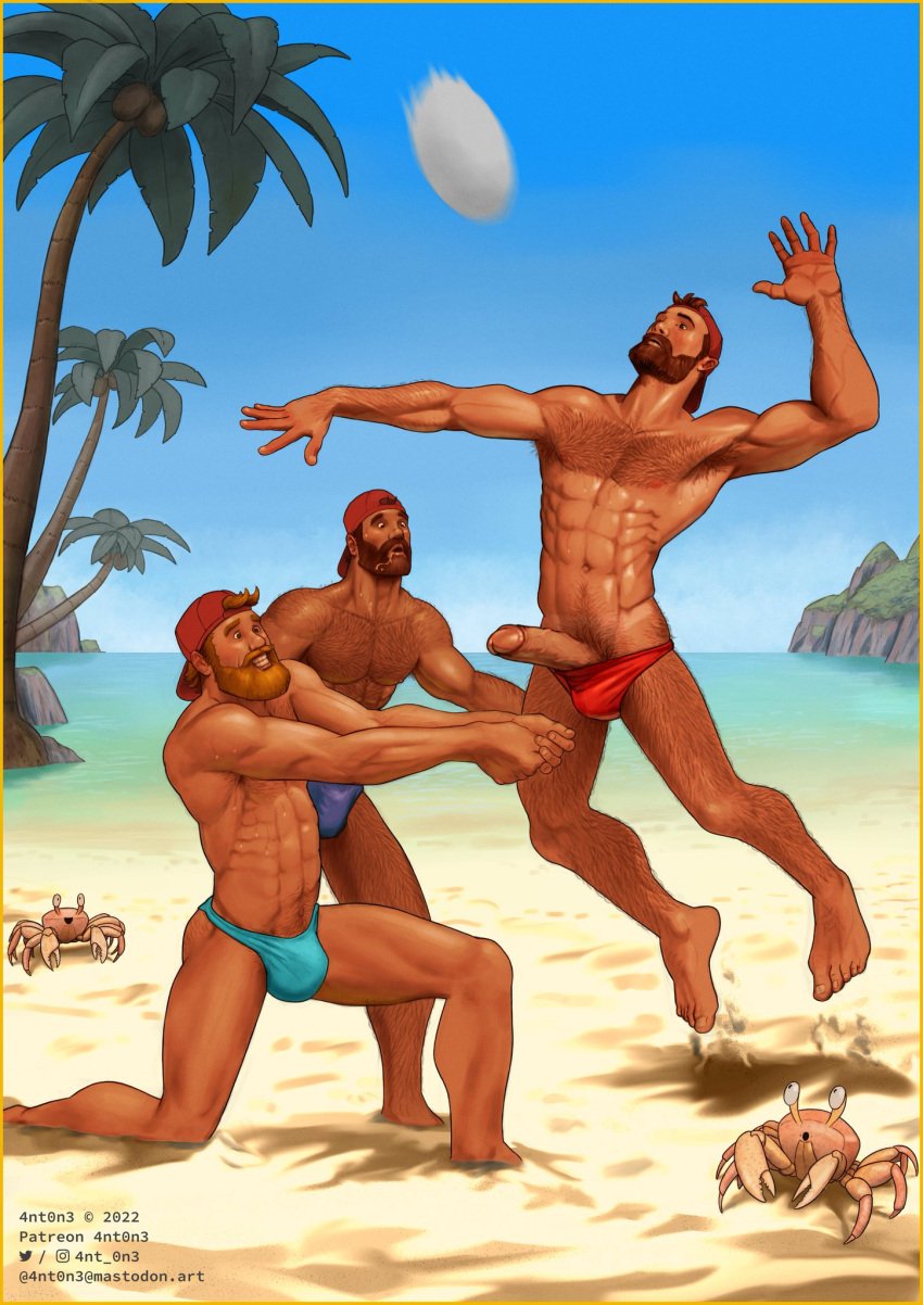 3boys 4nt0n3 abs backwards_baseball_cap ball_bulge bara beach beard big_bulge body_hair boner brown_eyes brown_hair bulge crab erect_penis erection facial_hair foreskin foreskin_folds gay hairy_male hard_on huge_bulge human intact male male_nipples male_only male_pubic_hair male_thong manly mature_male muscles muscular_male mustache outdoors outside palm_tree patreon_username pecs penis penis_bulge penis_out playing_sports retracted_foreskin smooth_skinned_male tanline uncut veiny_penis