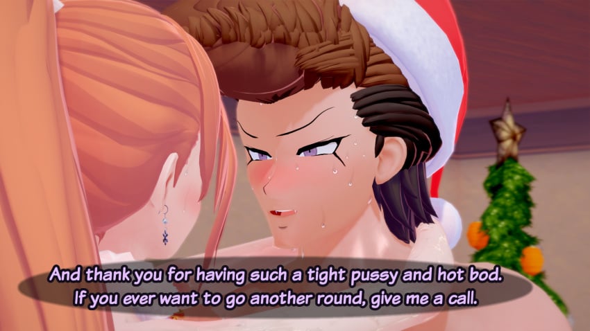 christmas christmas_headwear danganronpa dialogue implied_sex koikatsu mondo_oowada pompadorkz sex straight_hair yukizome_chisa