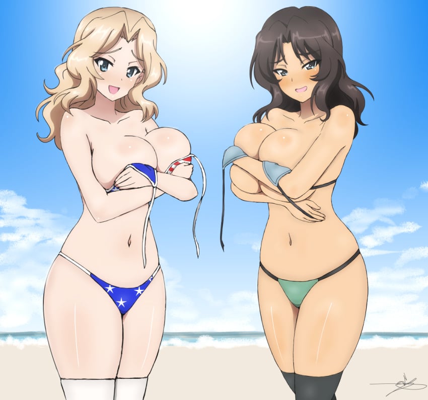 american_flag american_flag_bikini bikini bukkuri el_(girls_und_panzer) girls_und_panzer kay_(girls_und_panzer)