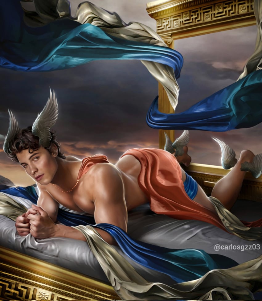 ass_up carlos_gzz celebrity greek_mythology hermes looking_at_viewer male male_only muscles muscular muscular_male musician posing real_person shawn_mendes wings