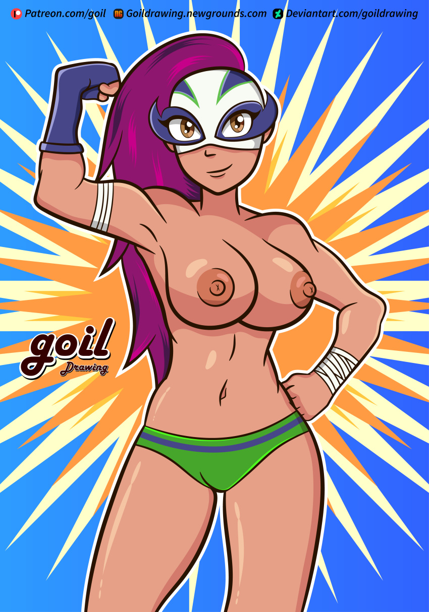 big_breasts breasts breasts brown_eyes brown_fur buena_girl cartoon_network female female female_only fight fighter goil_drawing mucha_lucha purple_hair