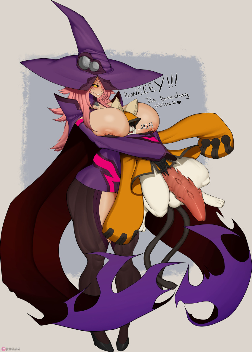 animal_genitalia arc_system_works barbed_penis blazblue canon_couple huge_breasts jubei_(blazblue) konoe_a_mercury large_breasts large_penis nine_the_phantom r3dstar smothering witch witch_hat