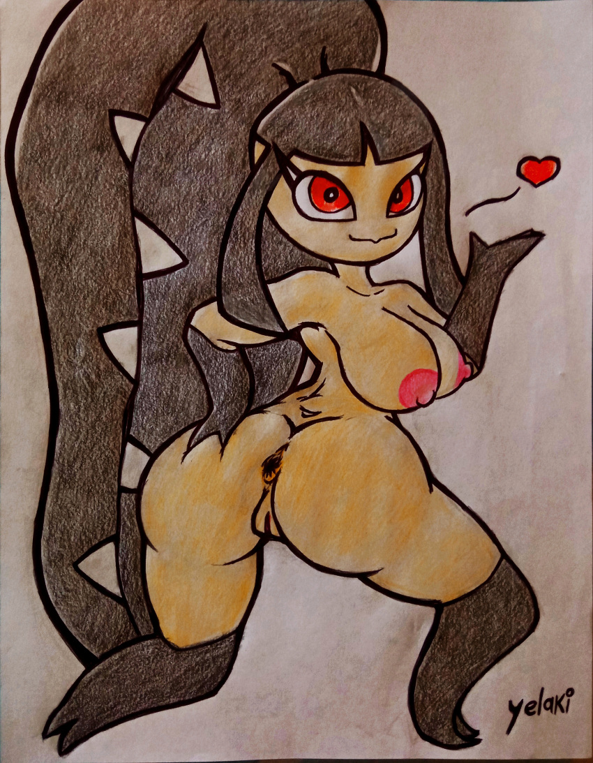 1girls anthro ass breasts colored_pencil_(artwork) female female_only heart mawile pokémon_(species) pokemon pokemon_(species) showing_ass showing_pussy traditional_media traditional_media_(artwork) yelaki