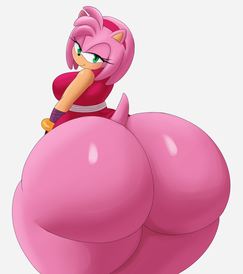 1girls amy_rose amy_rose_(boom) anthro ass back_view big_ass bottom_heavy bottomless bubble_ass bubble_butt eyelashes female female_only furry green_eyes green_eyes_female hairband half-closed_eyes hedgehog huge_ass huge_butt looking_at_viewer looking_back mechspazer pink_body sega simple_background smile solo sonic_(series) sonic_boom sonic_the_hedgehog_(series) thick_ass thick_thighs white_background