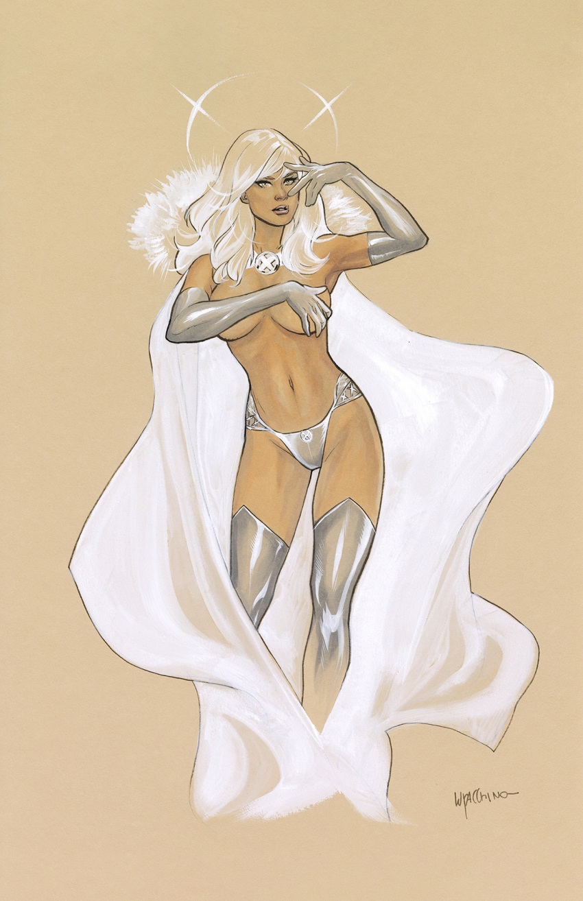 breasts cape covering covering_breasts elbow_gloves emanuela_lupacchino emma_frost female female_only marvel marvel_comics panties pinup pose telepath telepathy thighhighs topless topless_female white_queen x-men