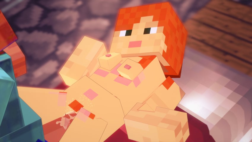 1boy 1girls 3d agentstaid alex_(minecraft) bed bedroom breasts clothed_female cubic_breasts erect_nipples erect_penis green_eyes horny_female human humanoid looking_at_partner mine-imator minecraft no_panties nude_female orange_hair outside square_head steve_(minecraft) tagme vaginal_penetration