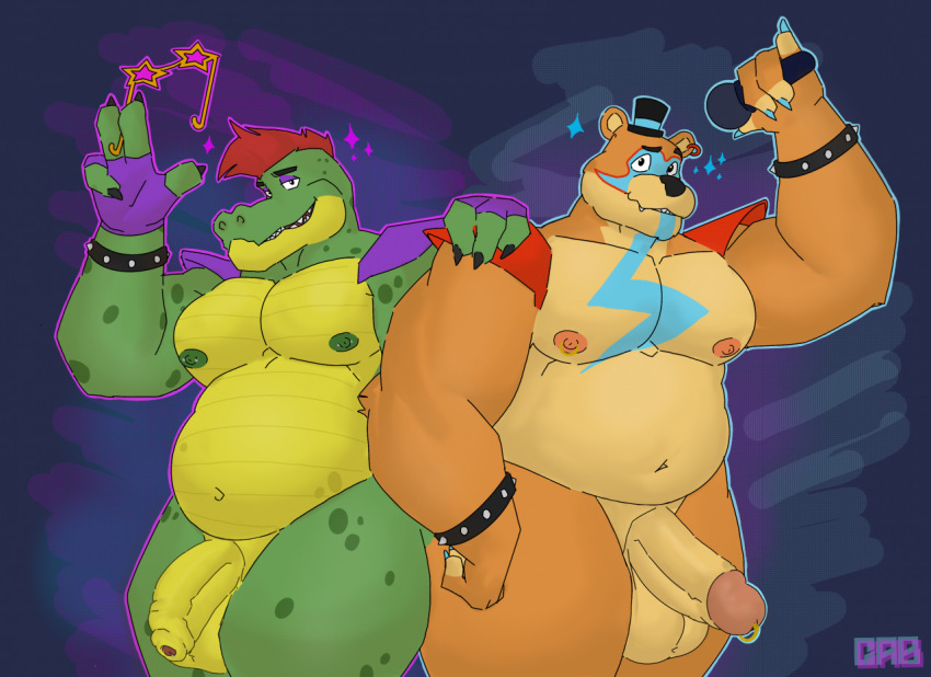 2020s 2022 2boys alligator alligatorid anthro anthro_only artist_name balls ballsack bear belly big_balls big_belly big_cock big_penis big_testicles bigger_male black_claws black_nose blue_claws bodypaint boner bowtie_removed bracelet chubby chubby_anthro chubby_belly chubby_male claws completely_nude completely_nude_male crocodile crocodilian crocodylid digital_drawing_(artwork) digital_media_(artwork) duo duo_focus ear_piercing earrings erect_penis erection facepaint fat_thighs fingerless_gloves five_nights_at_freddy's five_nights_at_freddy's:_security_breach flaccid flaccid_penis foreskin foreskin_folds furry furry_male gab_art gay genital_piercing glamrock_freddy_(fnaf) glasses gloves green_body green_scales green_skin half-closed_eyes hand_on_another's_shoulder hand_on_shoulder headgear headwear holding_glasses holding_microphone holding_object holding_sunglasses humanoid_genitalia humanoid_penis intact long_foreskin male/male male_nipples male_only mammal mammal_humanoid microphone mohawk_(hairstyle) montgomery_gator_(fnaf) navel nipple_piercing nude nude_male orange_body orange_fur penis penis_piercing pierced_genitals pierced_nipples pierced_penis piercing posing posing_for_the_viewer prince_albert_piercing red_hair retracted_foreskin scales scalie scrotum shoulder_pads size_difference smaller_male smile smiley_face smiling smiling_at_viewer smooth_penis spiked_bracelet star_glasses stomach sunglasses testicles thick_thighs top_hat two_tone_body two_tone_fur two_tone_skin uncut unretracted_foreskin