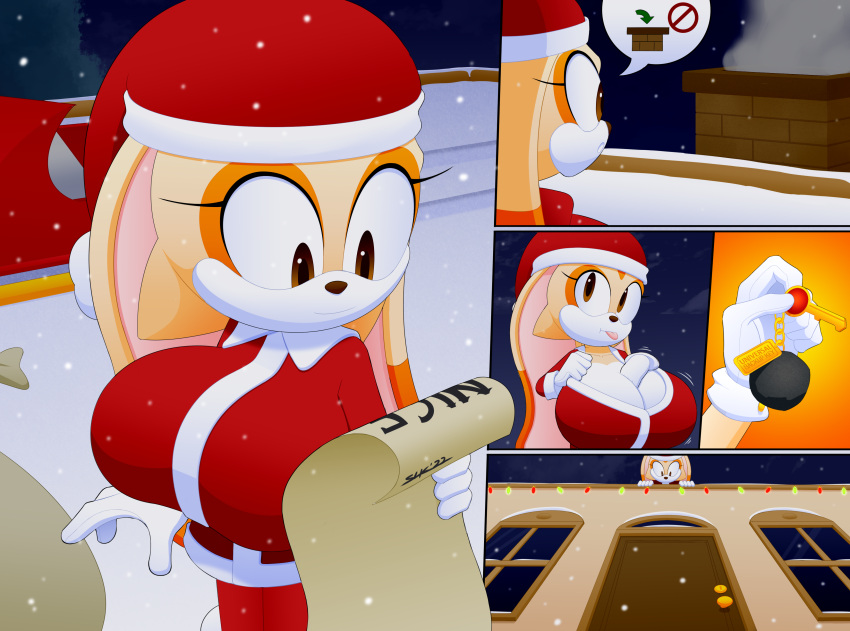 1girls big_breasts breasts christmas cream_the_rabbit eyelashes female female_only huge_breasts santa_costume santa_hat sega slickehedge snow solo solo_female sonic_(series) sonic_the_hedgehog_(series) tongue tongue_out