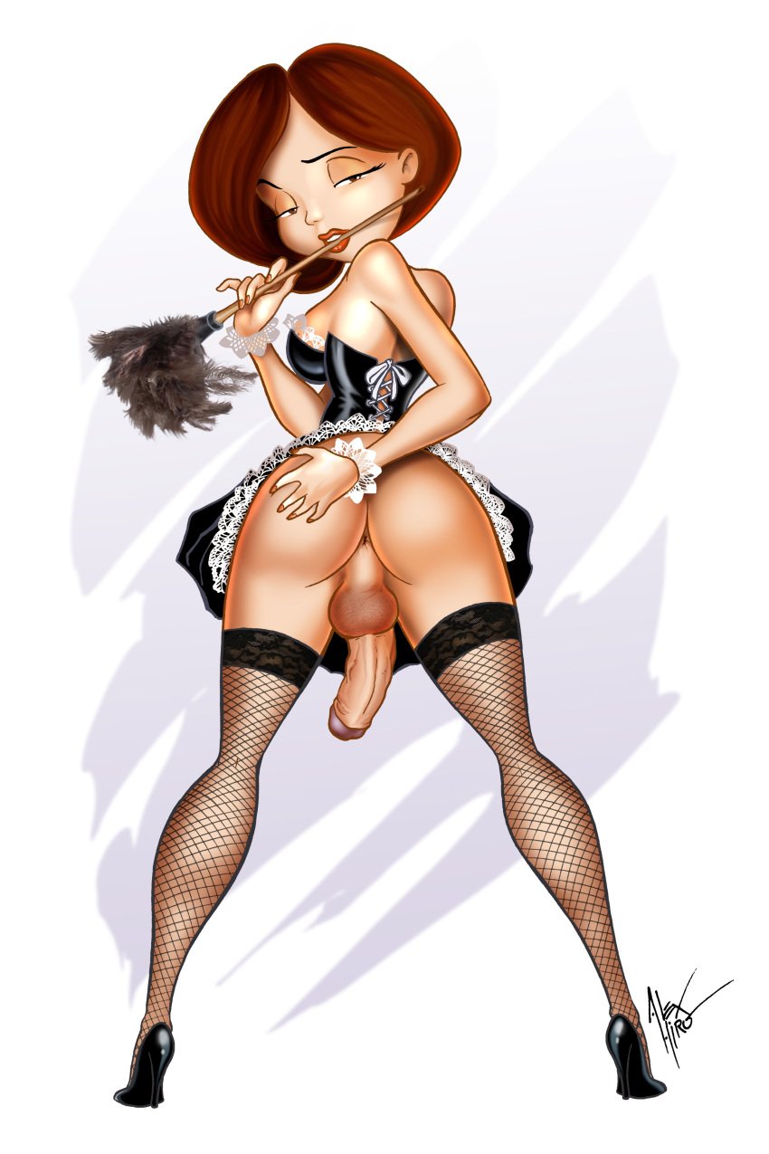 alex_hiro anus balls dickgirl disney feather_duster futa_only futanari helen_parr high_heels intersex lace lipstick maid milf penis penis_under_skirt pixar solo_futa straight_hair tagme testicles the_incredibles wrist_cuffs