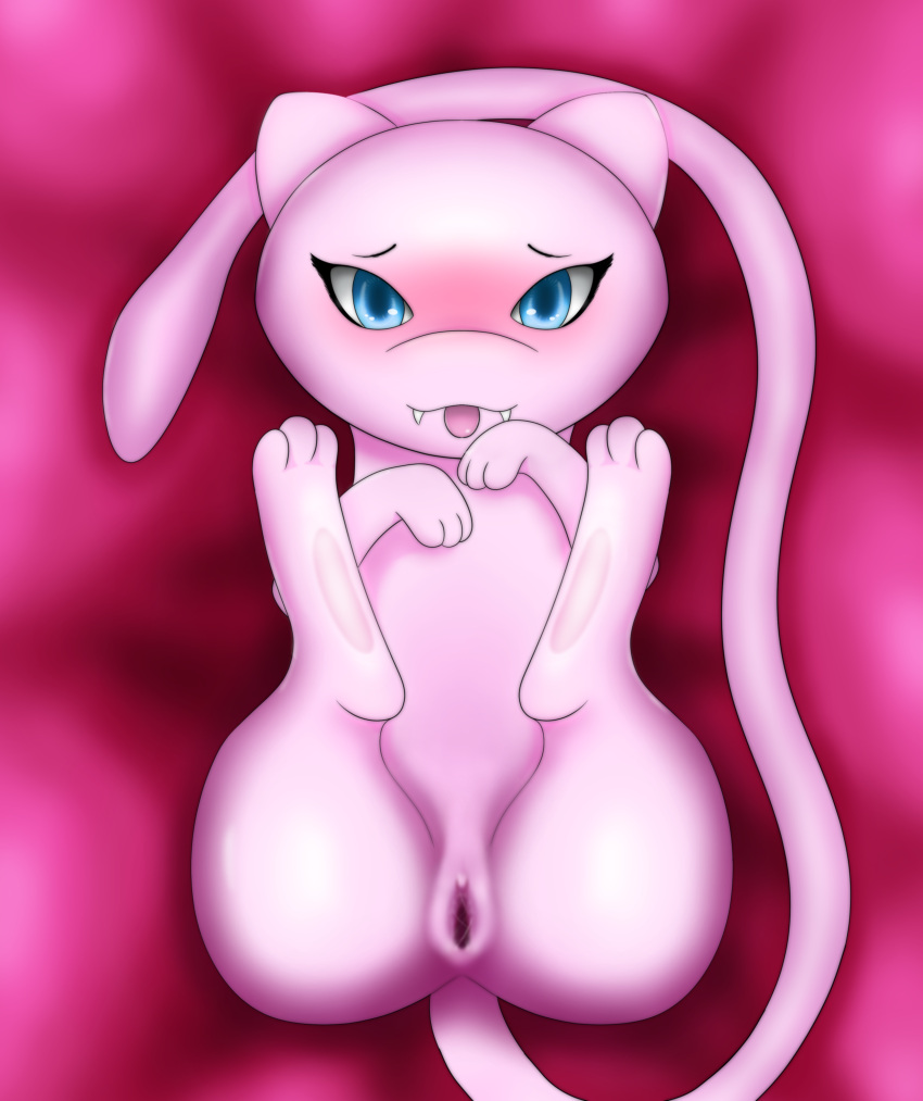 absurd_res ambiguous_gender bodily_fluids female feral generation_1_pokemon genital_fluids genitals hi_res jakuya_art legendary_pokemon legs_up looking_at_viewer lying mew mew_(pokemon) mousepad_design nintendo on_back pokémon_(species) pokemon pokemon_(species) pussy pussy_juice solo spread_pussy spreading tongue tongue_out