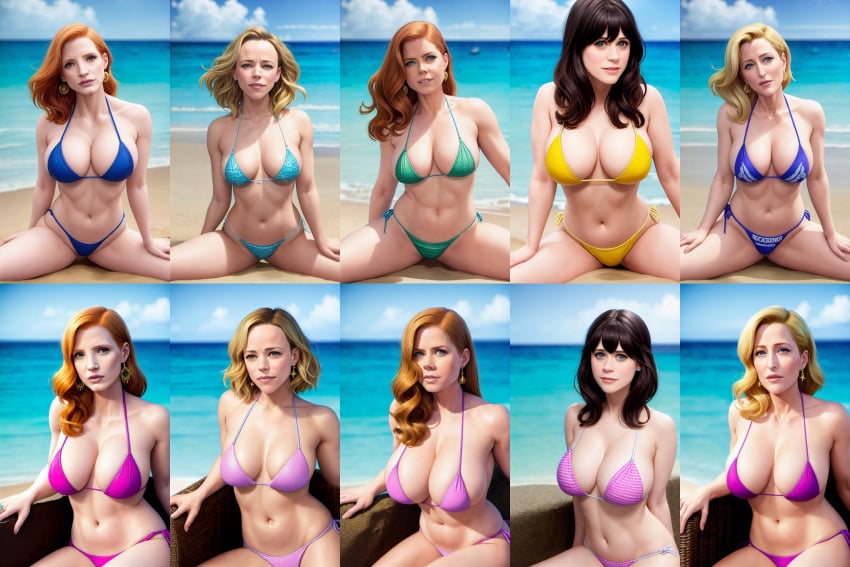 ai_generated amy_adams bikini celebrity female_only gillian_anderson jessica_chastain rachel_mcadams stable_diffusion zooey_deschanel