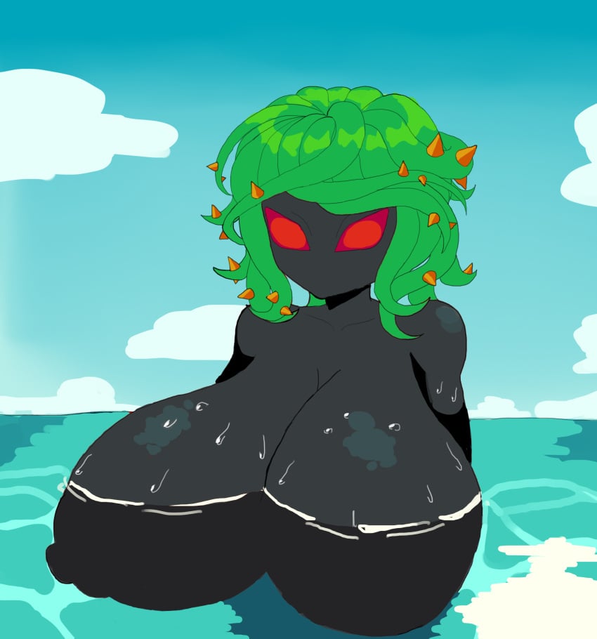 1girls azllim bare_shoulders big_breasts breasts cleavage female female_only huge_breasts large_breasts nipples outdoors plants_vs_zombies protist sea solo solo_female tagme tangle_kelp_(pvz) top_heavy water