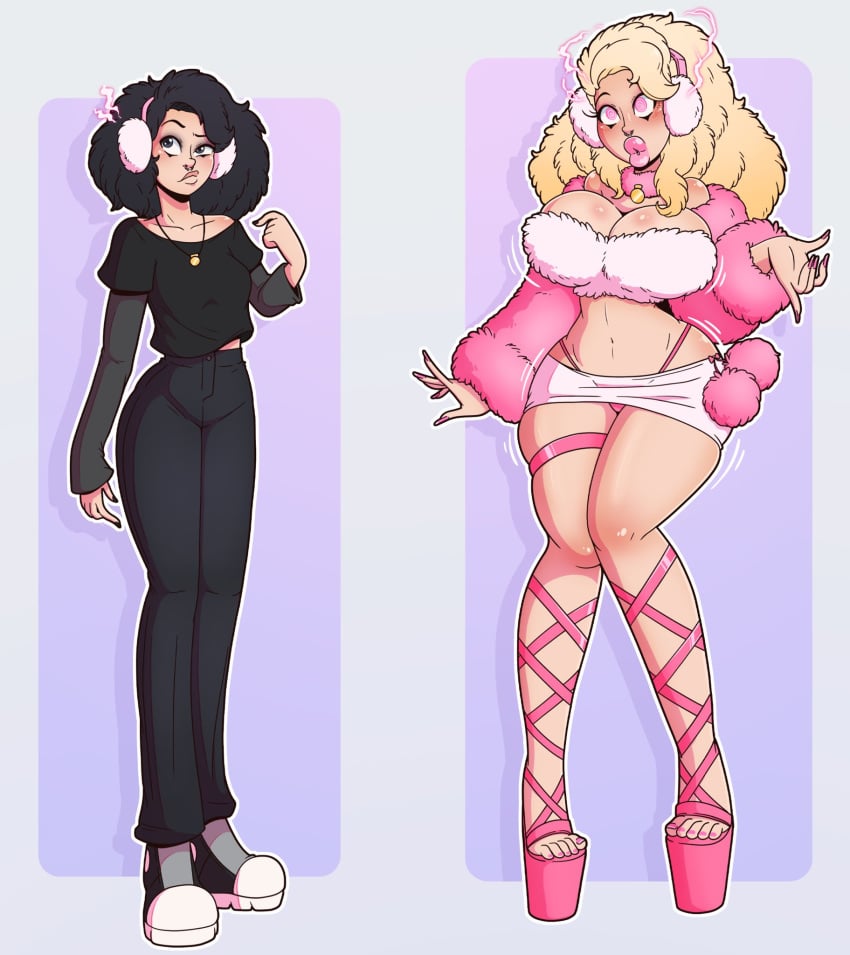 ass_expansion before_and_after bimbo bimbofication black_hair blonde_hair brain_drain brainwashing breast_expansion female fluffy_clothing fur_coat high_heels huge_ass huge_breasts platform_heels thick_thighs thigh_expansion transformation wide_hips wrenzephyr2