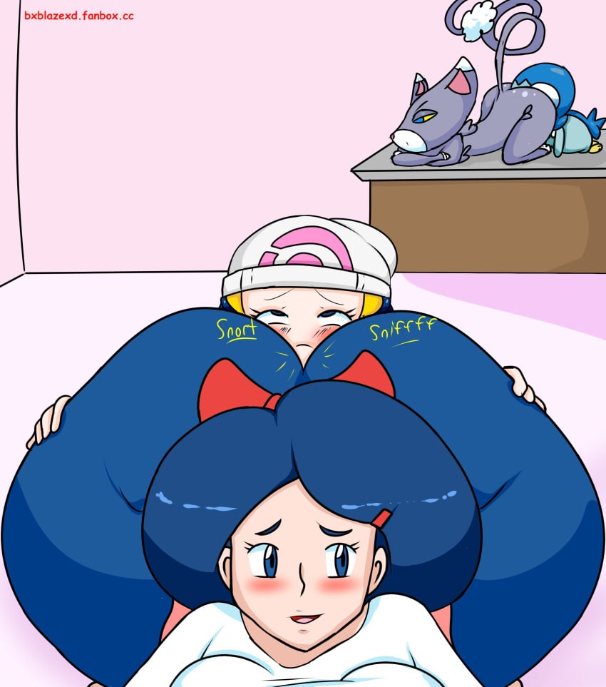 2girls ass ass_sniffing big_ass blue_hair blush butt_sniffing bxblazexd dawn_(pokemon) face_in_ass female front_view incest johanna_(pokemon) milf mother mother_and_daughter pokemon sniffing sniffing_anus sniffing_ass yuri