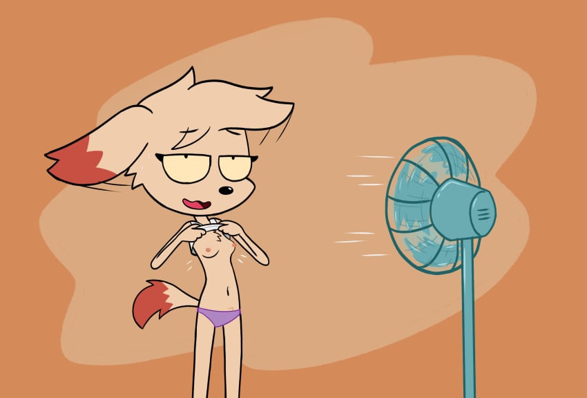 anthro breasts cooling_off electric_fan fan female female_focus female_only luna_(seabask) nipples open_mouth panties partially_clothed seabask solo solo_female solo_focus sweat tail