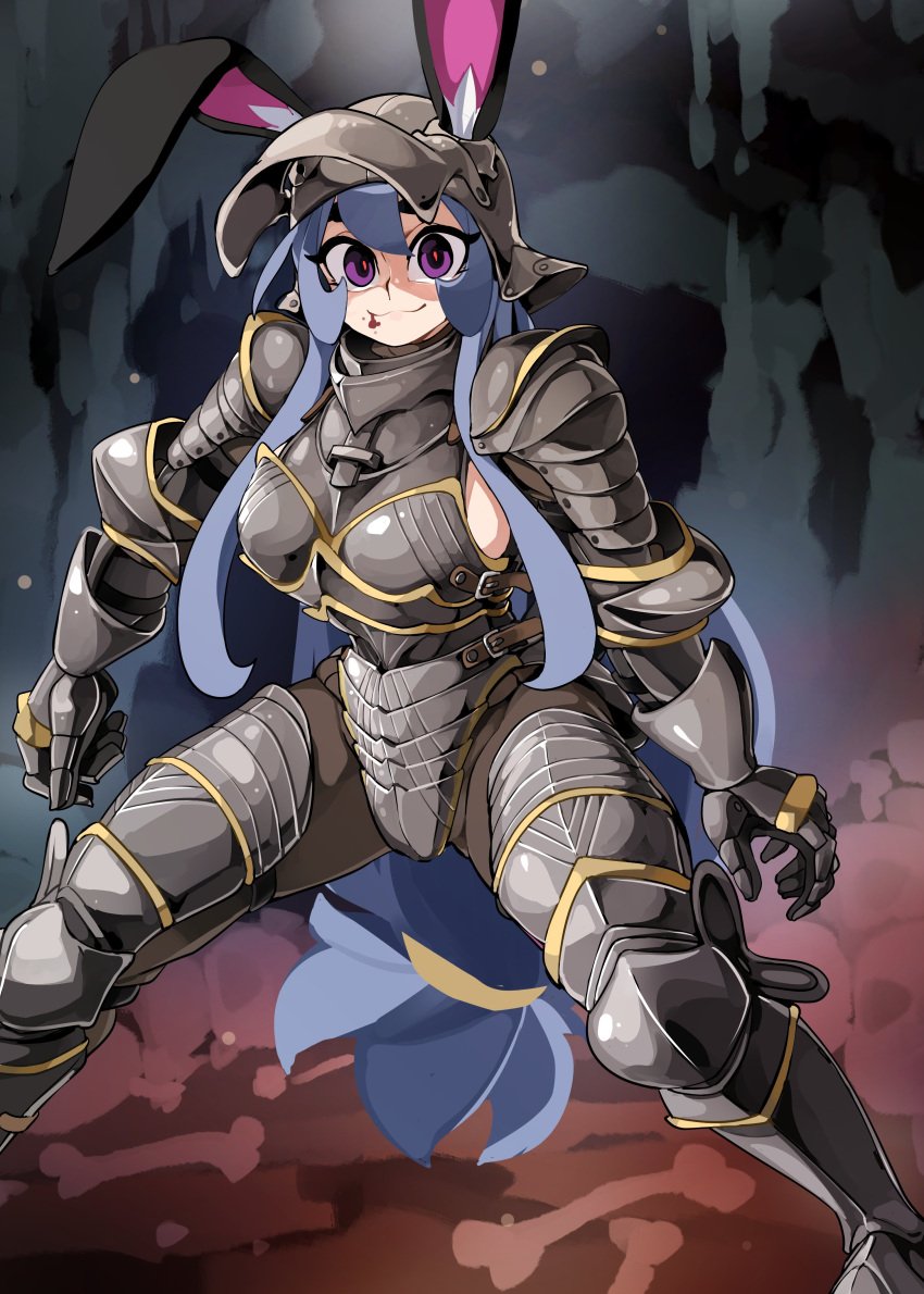 1girls absurd_res armor big_breasts bongfillstudent breasts bunny_ears bunny_industry_(bongfillstudent) female female_only grey_hair long_hair looking_at_viewer purple_eyes smiling smiling_at_viewer solo tank_bunny_(bongfillstudent)