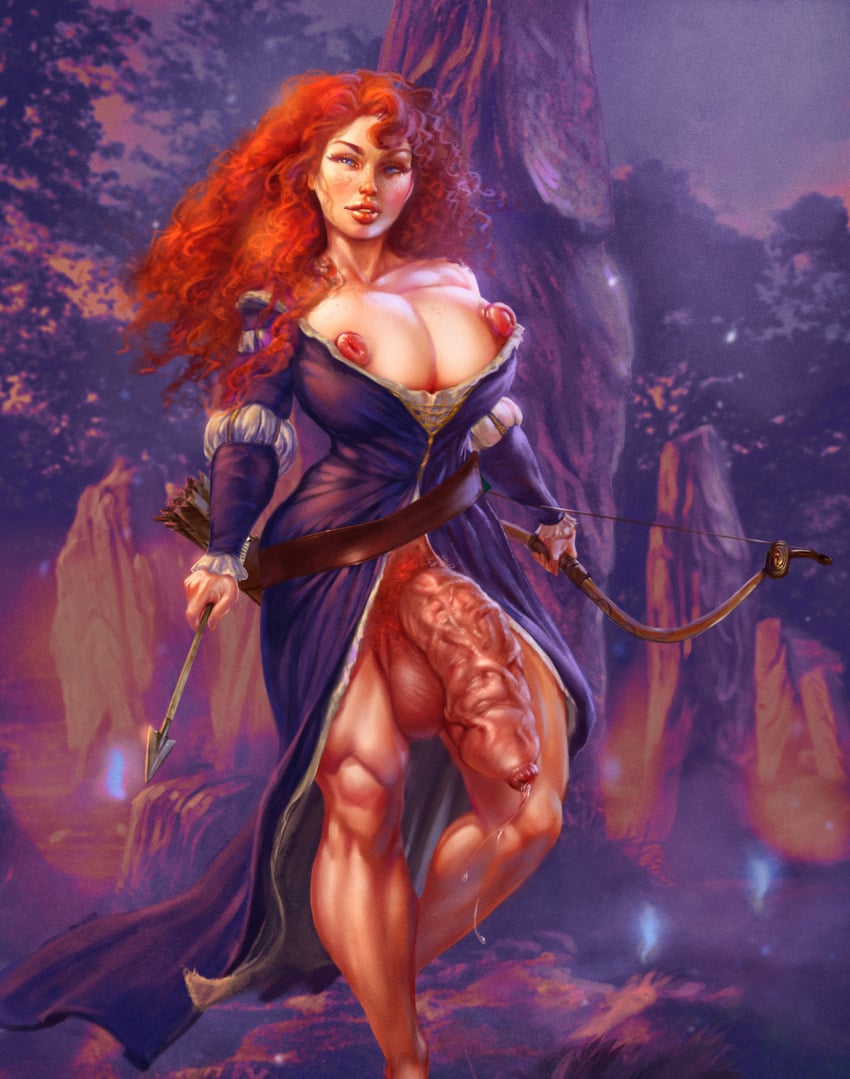 1futa arrow art balls ballsack big_penis blue_eyes bow_(weapon) brave casual clothing cock curly_hair disney disney_princess exposed_penis foreskin futa_only futanari ginger human intact intersex kinkyjimmy long_foreskin long_hair mature merida nipples outdoors pale_skin penis pixar pubic_hair red_hair scrotum semi-erect smile solo testicles tight_foreskin uncut unretracted_foreskin veiny_penis weapon