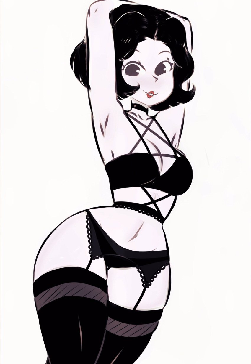 1girls black_hair black_lingerie cartoon_network flawsy goth lingerie malaria red_lipstick short_hair the_grim_adventures_of_billy_and_mandy