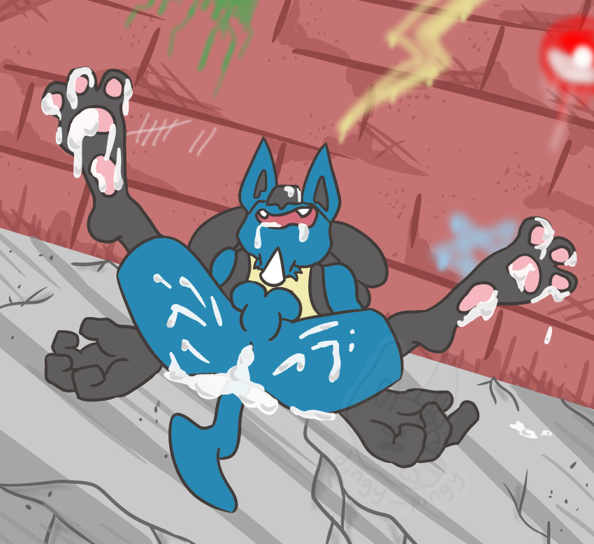 absurd_res alley anthro ass balls blue_body blue_fur bodily_fluids cum cum_all_over cum_in_ass cum_in_mouth cum_inside cum_on_butt cum_on_face cum_on_feet cum_on_paw dingy_pingy excessive_cum excessive_genital_fluids fur generation_4_pokemon genital_fluids genitals graffiti hi_res leaking_cum legs_up lucario lying male male_only nintendo on_back outside pawpads paws pokémon_(species) pokemon pokemon_(species) public smile solo