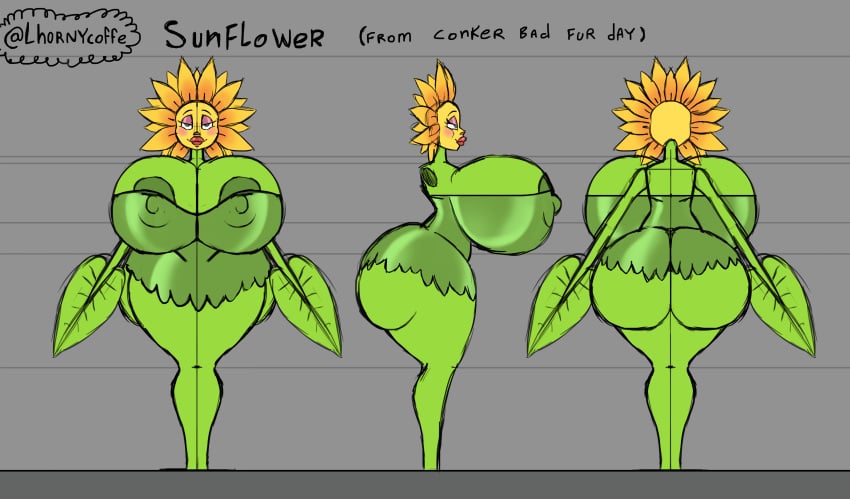 big_ass big_breasts big_butt big_lips conker's_bad_fur_day lhornycoffe miss_sunflower model_sheet plant sunflower thick_thighs