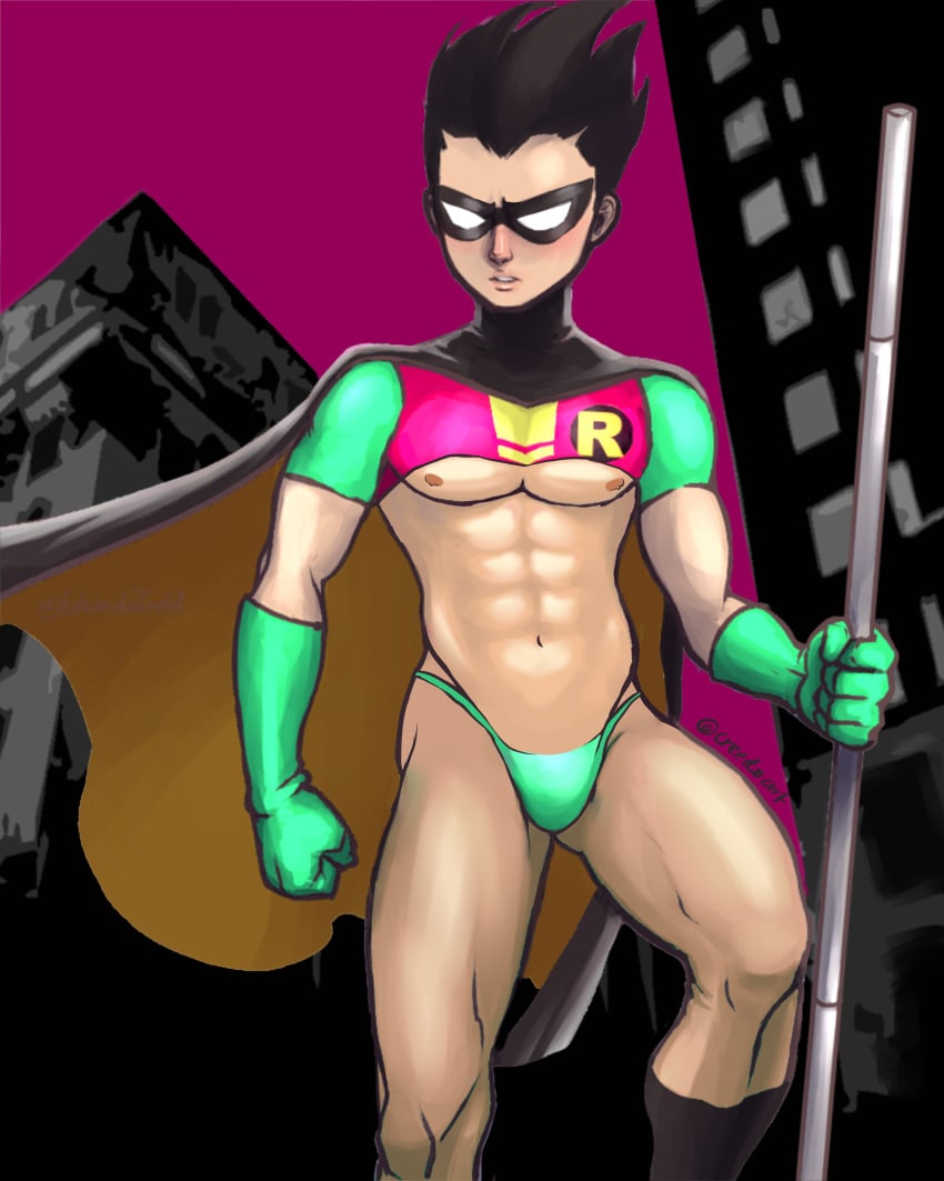 abs creedo dc dc_comics dick_grayson eye_mask gloves male male_focus male_only robin_(dc) robin_(dick_grayson) teen_titans toned toned_male