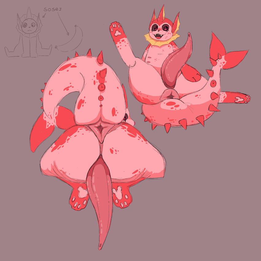 absurd_res animal_genitalia animal_penis anus ass belly_nipples big_butt big_penis black_sclera cetacean_penis digital_media_(artwork) eeveelution feral generation_1_pokemon genitals hi_res male male_only male_vaporeon mammal marcyandmathy mathythemathy nintendo nude open_mouth penis pokémon_(species) pokemon pokemon_(species) presenting red_body simple_background smile solo solo_focus spikes tail tapering_penis vaporeon