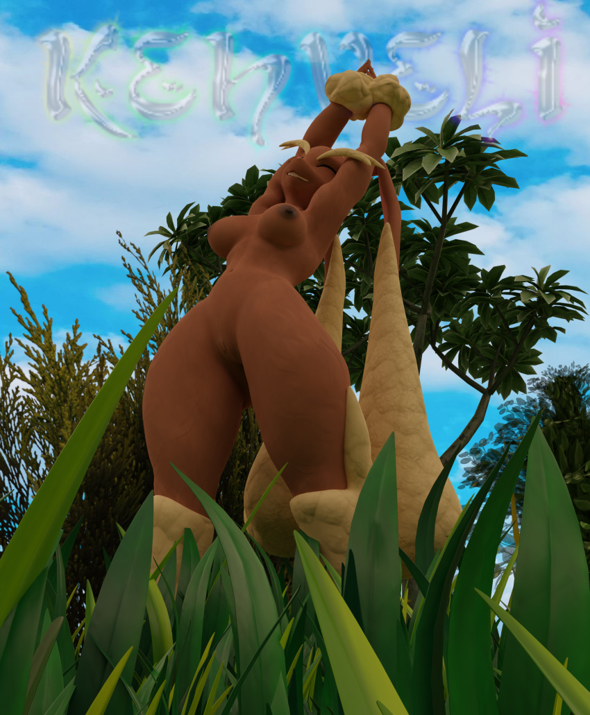 absurd_res anthro female grass hi_res kehveli lagomorph leporid lopunny mammal nintendo plant pokémon_(species) pokemon pokemon_(species) rabbit solo stretching