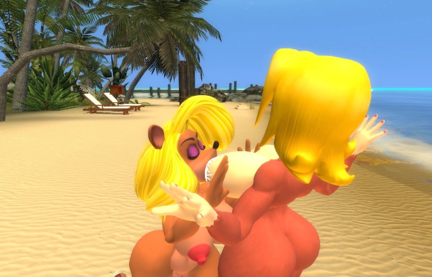 2girls 3d 3d_(artwork) activision alternate_angle anthro ass back backboob bandicoot beach big_ass big_breasts big_butt big_thighs blonde_hair breastfeeding breastmilk brown_fur butt candy_kong closed_eyes crash_(series) crossover curvy donkey_kong_(series) duo eyeshadow female female_only lactating lips long_hair makeup monkey nail_polish naked nintendo nipples nude open_mouth outside pink_eyeshadow pink_nail_polish pink_nails pussy shoulder_length_hair tawna_bandicoot thick thick_ass thick_butt thick_hips thick_thighs thighs tongue wide_hips yuri