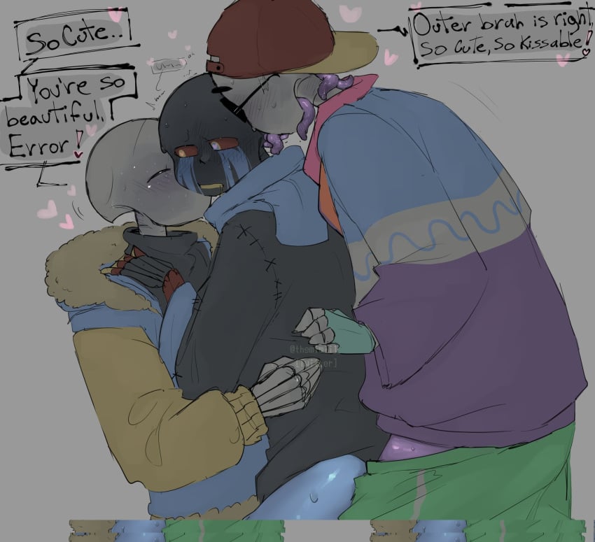 2d 3boys alternate_universe ambiguous_penetration animated_skeleton backwards_baseball_cap bald blush clothed_male clothed_sex dialogue ectobody ectoplasm english english_text error_sans error_sans_(fan_character) errortale fresh_sans heart hetero looking_back male/male/male outertale outertale_sans partially_clothed praise sandwiched sans sans_au sanscest simple_background skeleton straight sweat talking teasing tentacles text themimii1 threesome tongue tongue_out twitter_username underfresh undertale undertale_(series) undertale_au