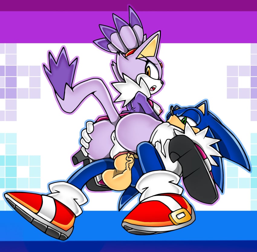 1boy 1girls anthro anus artstyle_imitation ass ass_grab blaze_the_cat bottomless color_edit cowgirl_position dirteater098_(trace) edit female green_eyes looking_back male penis pussy ravrous riding sex sonaze_ sonic_(series) sonic_the_hedgehog straight style_parody thighhighs uekawa_style vaginal_penetration veiny_penis yellow_eyes