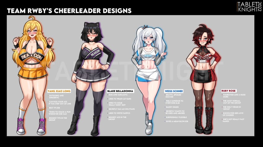 4girls ankle_socks anklehighs beacon_academy_cheerleaders big_breasts black_hair black_socks blake_belladonna blonde_hair blue_eyes blue_socks blush boots breasts cheerleader cheerleader_uniform choker clothing crew_socks english english_text faunus female female_focus female_only high_socks human long_hair looking_at_viewer medium_breasts multiple_girls non-nude pale_skin ponytail red_hair ruby_rose rwby short_hair silver_hair simple_background skimpy_clothes skirt small_breasts smile smiling_at_viewer sneakers socks tabletknight team_rwby thigh_socks thighhighs twintails watermark weiss_schnee white_hair white_socks yang_xiao_long yellow_eyes