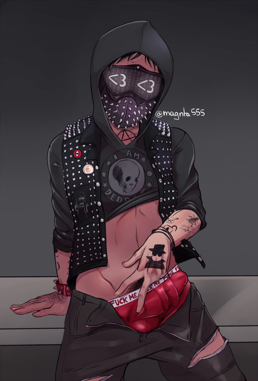 erect_penis erection faceless_male facemask hand_in_underwear jacket_open penis pulled_up_shirt red_boxers rgb_led_screen unzipped_pants watch_dogs watch_dogs_2 wrench_(watch_dogs)