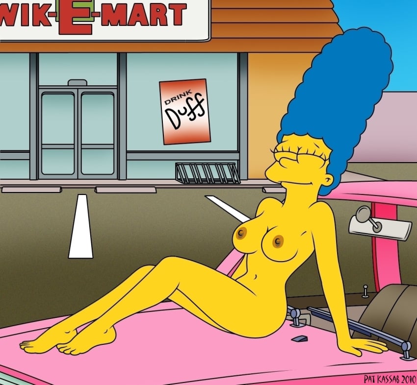 accurate_art_style breasts car color female female_only human kwik-e-mart marge_simpson nipples nude pat_kassab side_view sitting solo tagme the_simpsons