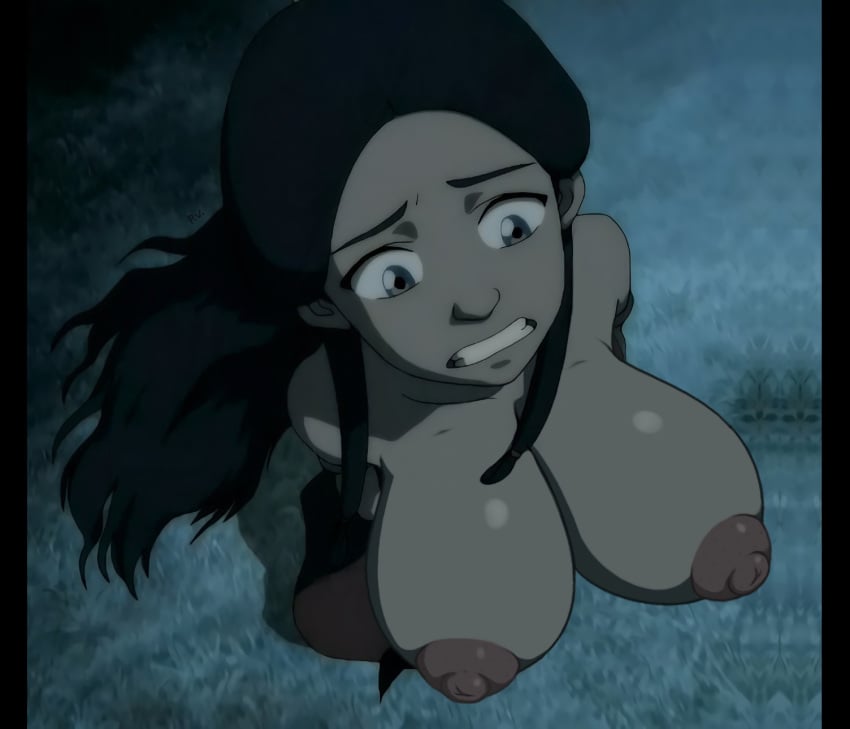 1girls alternate_breast_size avatar_the_last_airbender big_breasts big_nipples bloodbender brown_hair dark-skinned_female dark_skin edit female_only from_above huge_breasts inuit katara large_breasts nipples nude poivoit screenshot screenshot_edit solo topless