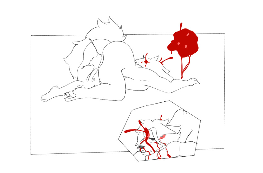 anthro ass blood blood_splatter bodily_fluids brains canid canine corpse cum cum_expulsion cutaway death female furry furry_only genital_fluids gore guro head_down_ass_up headshot hi_res luneytuney mammal presenting presenting_hindquarters snuff solo solo_focus