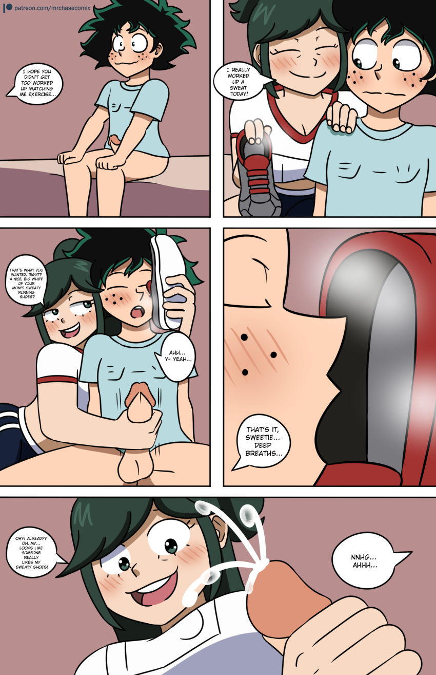 comic cum ejaculation english_text female handjob incest inko_midoriya izuku_midoriya male milf mother_and_son mr._chase_comix my_hero_academia