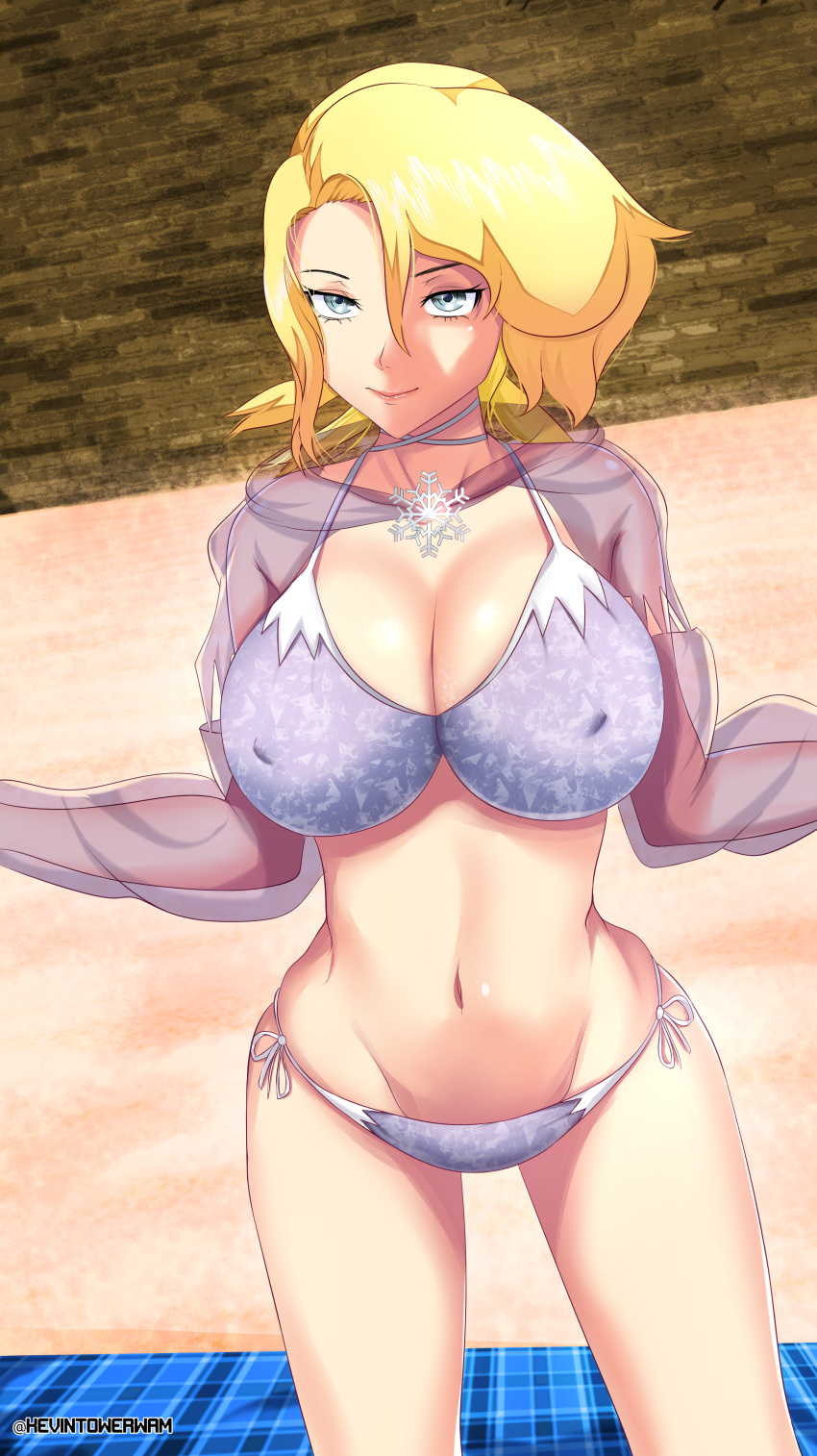 1girls big_breasts bikini blonde_hair busty cleavage female female_only glacia_(pokemon) grey_eyes kevin_tower large_breasts legs navel nintendo pokemon seductive seductive_smile sensual smile solo solo_female thighs voluptuous white_bra white_panties