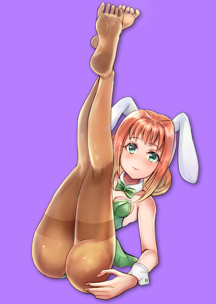 1girls ally_(puyo_puyo) ass big_ass bowtie breasts bunny_ears bunnysuit feet green_eyes legs legwear medium_breasts orange_hair pantyhose puyo_puyo sega thick_thighs thighs yui_(msy1302mana)