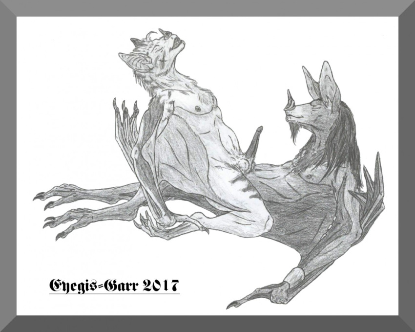 anal anal_sex animal_genitalia animal_penis anthro balls balls_on_leg bat bat_ears bat_nose bat_penis bat_wings claws_out closed_eyes cowgirl_position duo erection eyegis-garr eyegis-garr_(character) from_front_position fur genitals graphite_(artwork) greyscale male male/male mammal membrane_(anatomy) membranous_wings microbat monochrome neck_tuft on_bottom on_top penetration penis sex striped_body striped_fur stripes traditional_media_(artwork) tuft wings