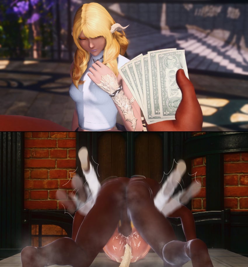 2koma 3d au_ra backsack before_and_after cash cum cum_in_pussy cum_inside dark-skinned_male dollar_bills final_fantasy final_fantasy_xiv gpose(ffxiv) instant_loss_2koma interracial male mating_press money on_bed prostitution rough_sex summeryixu tagme