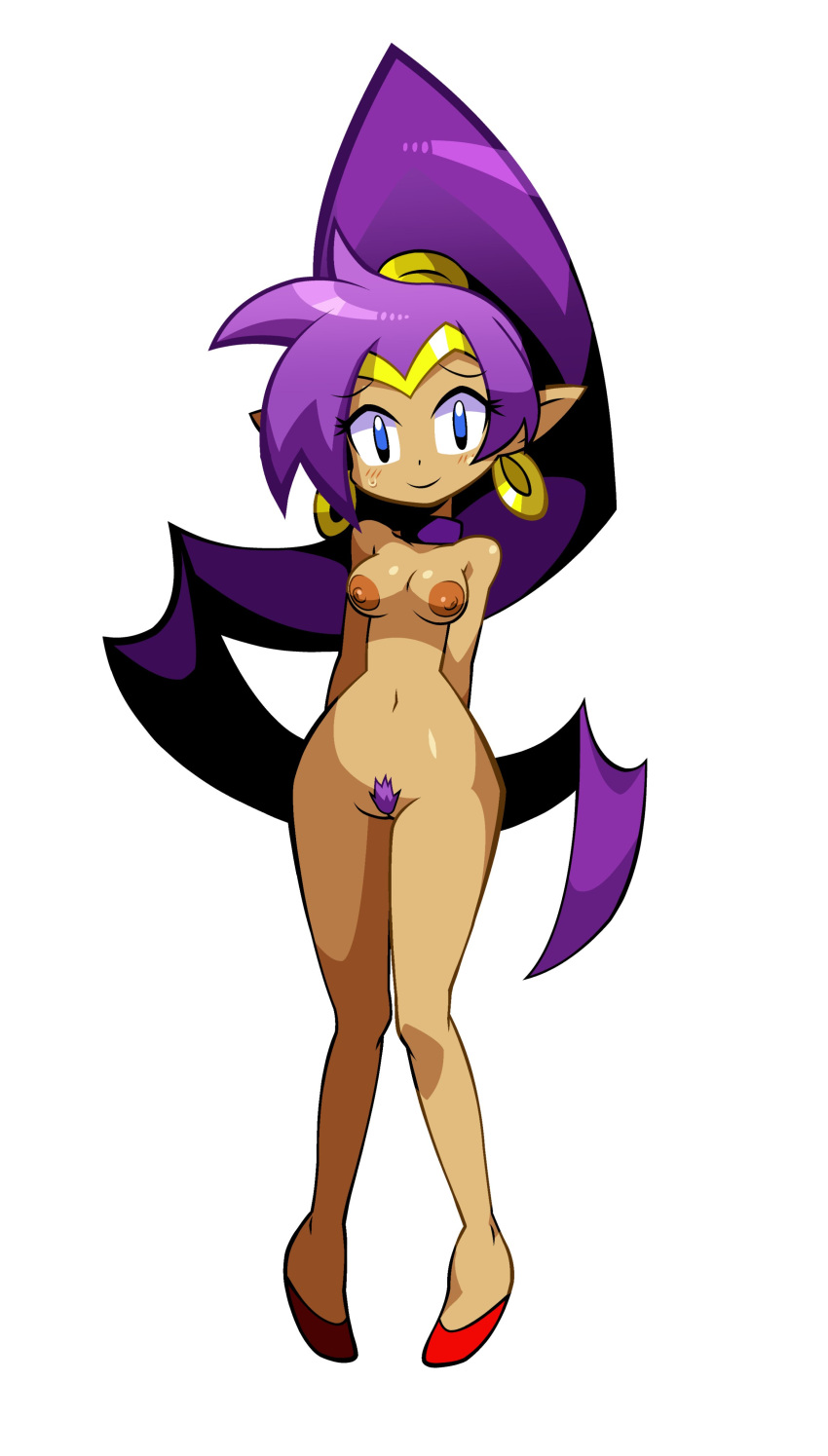 1girls accurate_art_style blue_eyes dark-skinned_female dark_skin earrings female female_only genie genie_girl naked niyuyu pubic_hair purple_hair purple_pubic_hair shantae shantae:_half-genie_hero shantae_(character) smooth_skin solo wayforward white_background