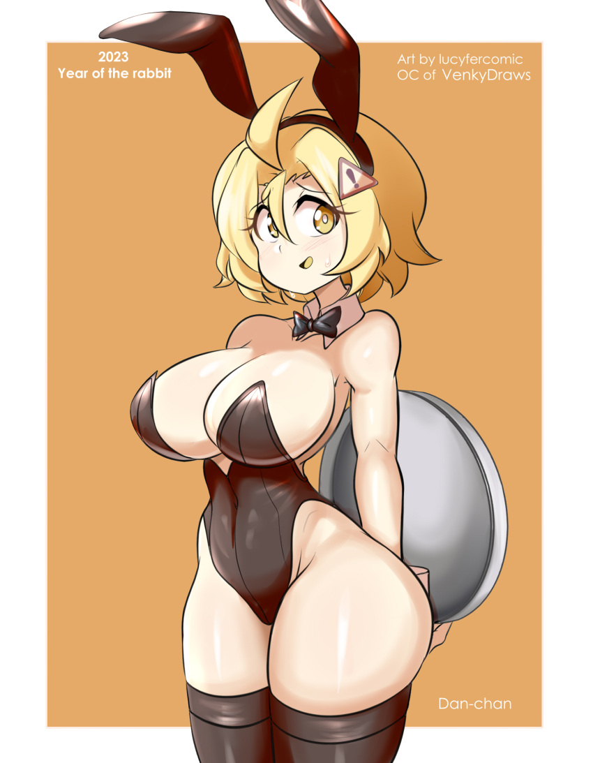 big_breasts breasts bunny_ears bunnysuit cleavage danchan female female_focus female_only lucyfercomic original original_character thick_thighs thighhighs thighs