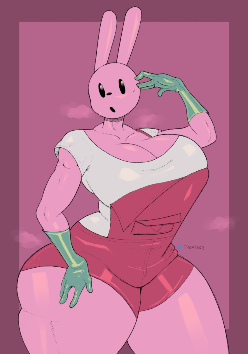 2023 absurd_res anthro big_ass big_breasts cleavage curvy fat_ass female gloves hi_res hourglass_figure huge_thighs lagomorph mob_face overalls pink_body pink_fur rabbit shirt steam surprised_expression sweat theatneg thick_thighs thunder_thighs thunderthighs white_clothing wide_hips widget wow!_wow!_wubbzy!