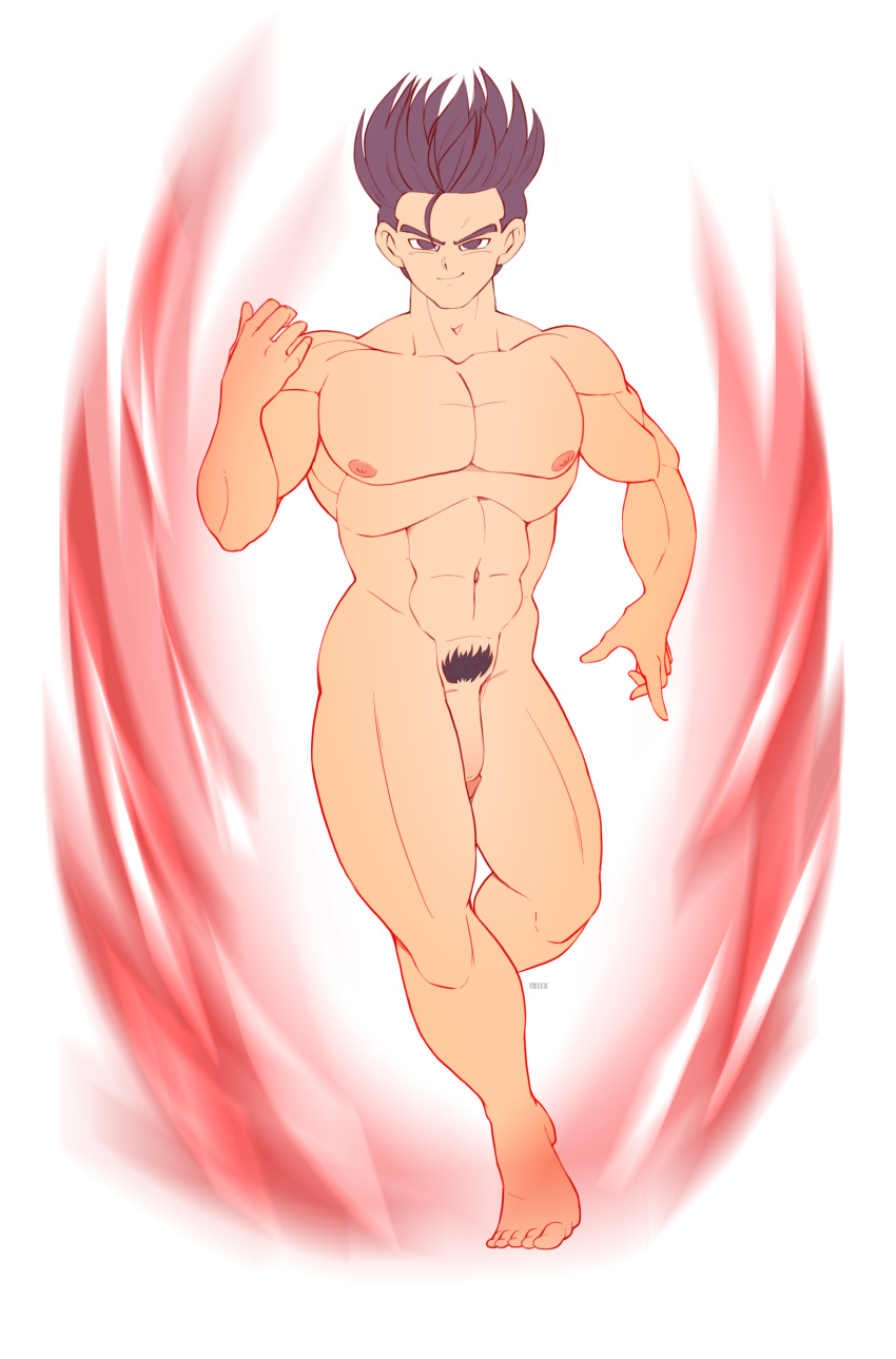 absurd_res aura dragon_ball dragon_ball_gt dragon_ball_super dragon_ball_z fan_character genitals grey_hair hair hi_res human jairo_(uc) kaio-ken kaio_ken kaioken male male_only mammal mlix mrmlix muscular muscular_male nude penis pose pubes solo uc