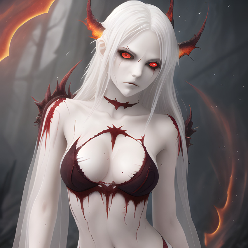 1girls ai_generated blood blush breasts ear eyes female flames hair messy navel panties pointy red ruins see-through see-through_panties skin small_breasts solo stable_diffusion underwear upscaled vampire waifu2x white