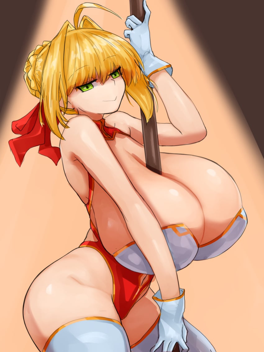 alternate_breast_size blonde_hair boob_window fate/extra fate/grand_order fate_(series) green_eyes huge_breasts leotard nero_claudius_(fate) steamingtofu