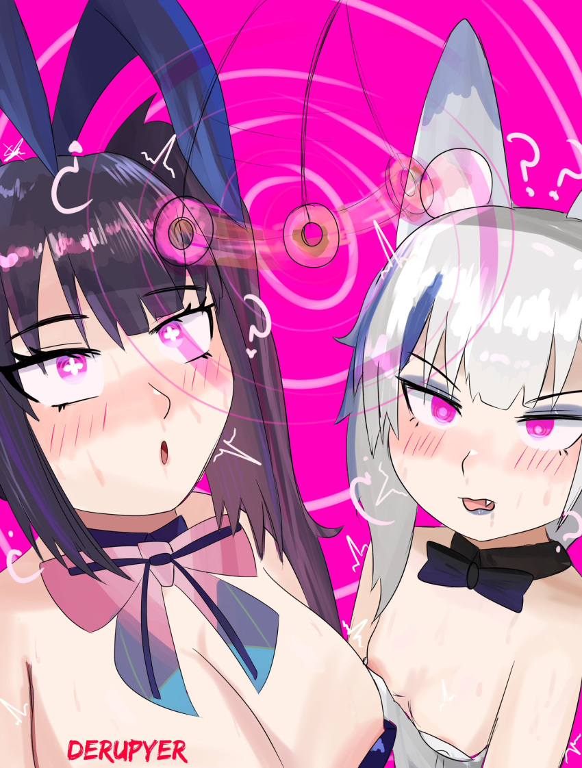 2023 2girls ? ?? blush breasts bunny_ears bunnysuit derupyer fake_animal_ears female female_only hina_misora hypnosis looking_at_object multiple_girls pale-skinned_female pale_skin pendulum rurine_luna virtual_youtuber wactor wactor_es wactor_production