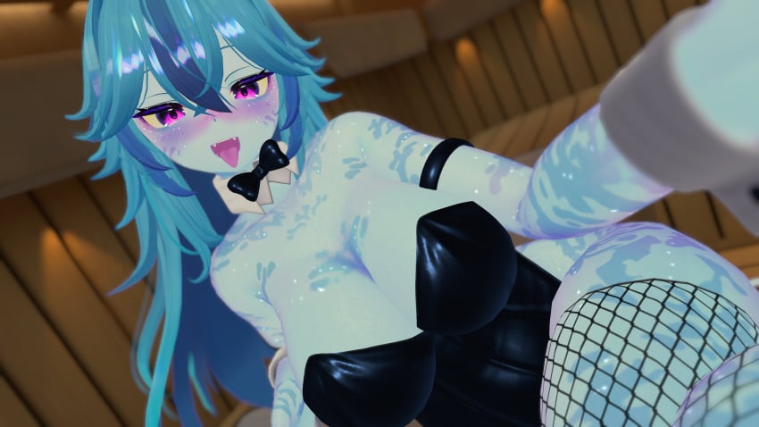 1girls ahe_gao artsyvrc blue_body blue_hair breasts female female_only looking_at_viewer pink_eyes solo tongue tongue_out toony virtual_youtuber vrchat vtuber