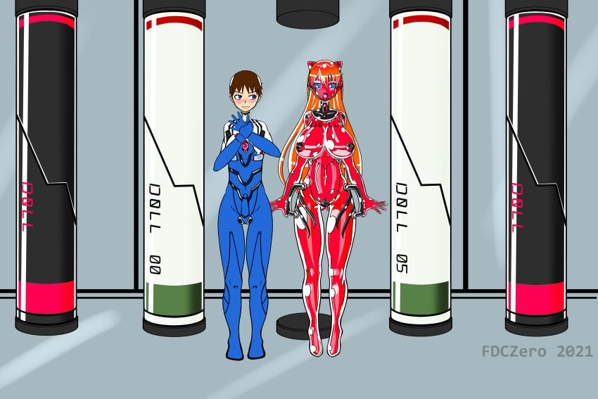 asuka_langley_sohryu fdczero female humanoid_robot large_ass large_breasts neon_genesis_evangelion nipples pre-transformation pussy sex_doll shinji_ikari thick_thighs transformation wide_hips