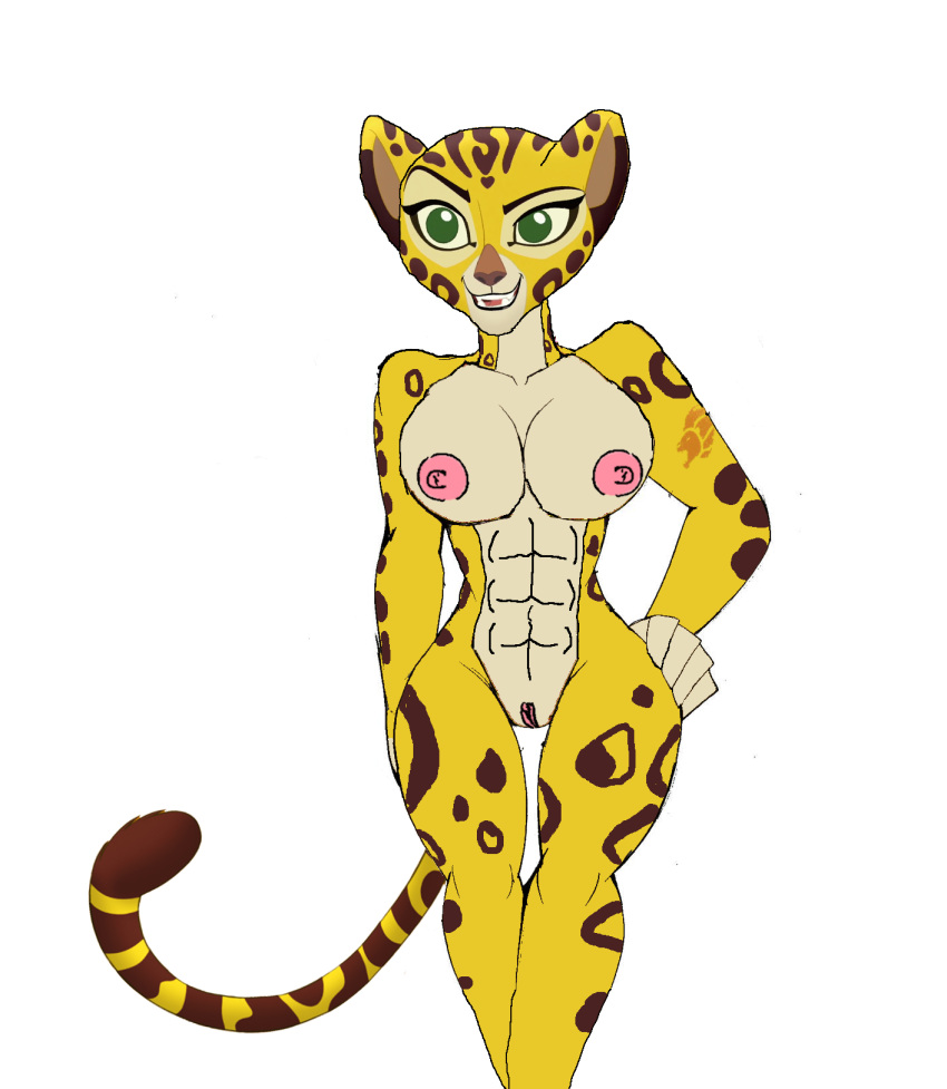 akatsukishiranui-fox alluring anthro anthrofied athletic_female breasts cheetah completely_nude_female disney edit female female_abs fit_female fuli green_eyes hand_on_hip legs nipples nude posing pussy the_lion_guard the_lion_king